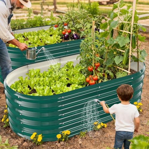 YSEJOMP 17" Tall Outdoor Garden Raised Garden Bed Kits, 4ft X 2ft Oval,0.8MM Thick Metal Raised Planter Bed/Ground Planter Box for Variety of Flowers,Herbs,Vegetables (Dark Green, 48X24X16.5 Inches) by YSEJOMP - Used condition - Image 6