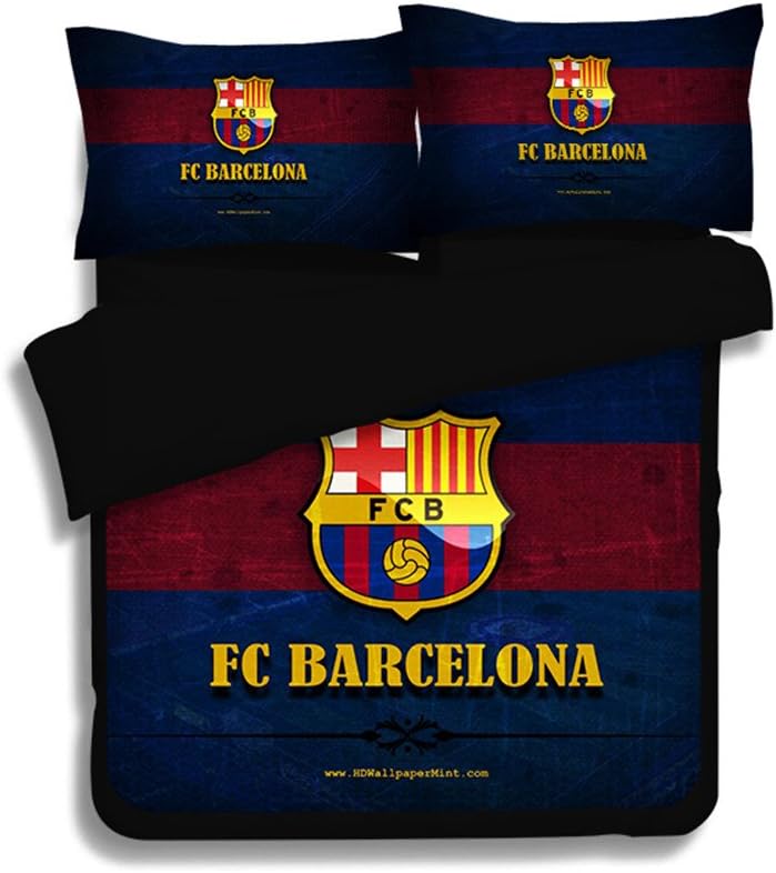 Jameswish Barca Duvet Cover Set 3D Football Club Barcelona Printing Quilt Cover Set Heavy-Duty Microfiber Polyester 3PC Bedding Set(1Duvet Cover and 2Pillowcases)
