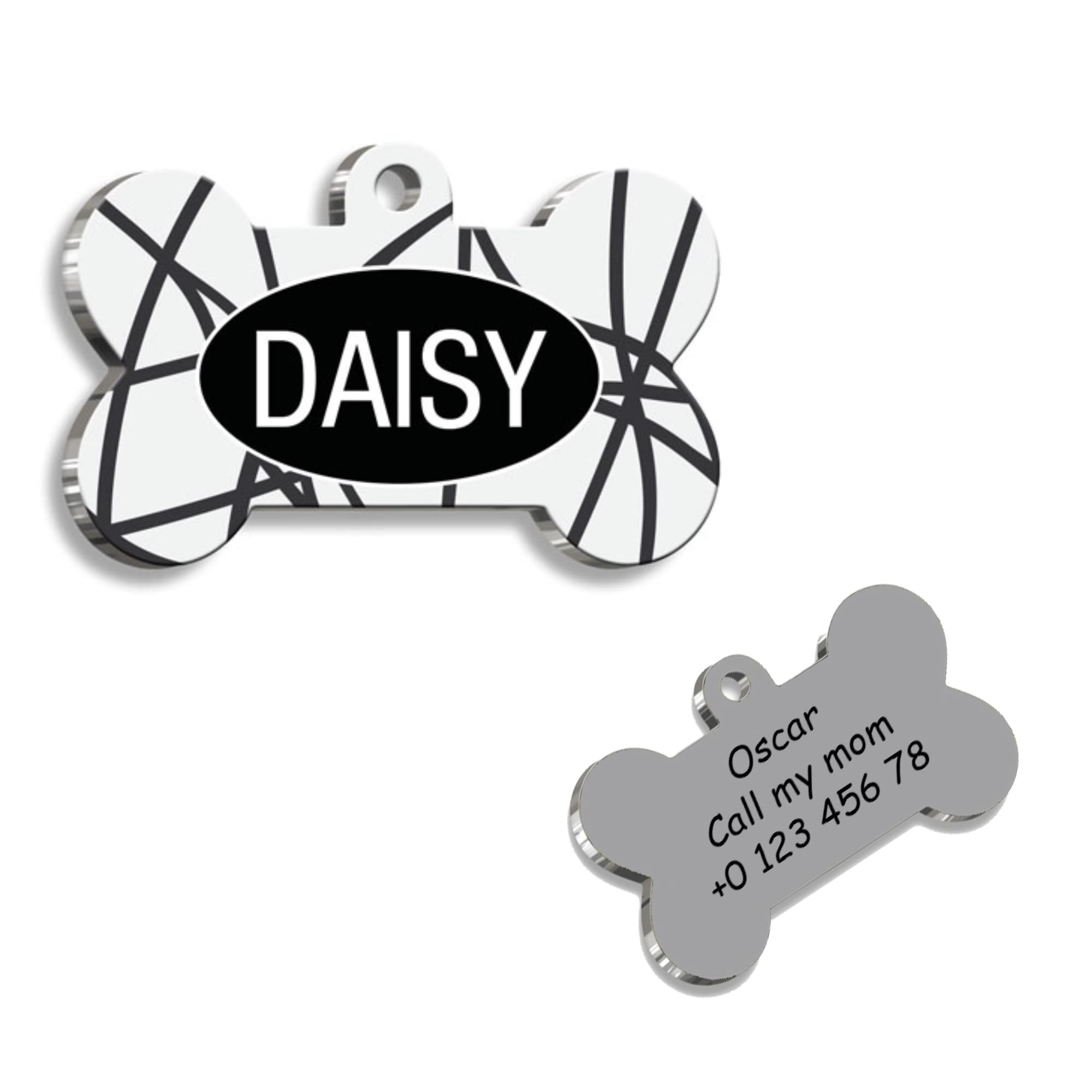 Black & White Bone Personalized Dog Tag - Custom Name Tag - ID Tag for Dog & Cat - Customized Pet Tags - Dog Name Tag - Cat Name Tag - Engraved Dog Tag