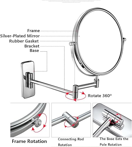 Miniatura 2 de Espejo de tocador extensible de doble cara, espejo de maquillaje giratorio de 360 de 6 pulgadas, espejo de maquillaje montado en la pared, espejo de