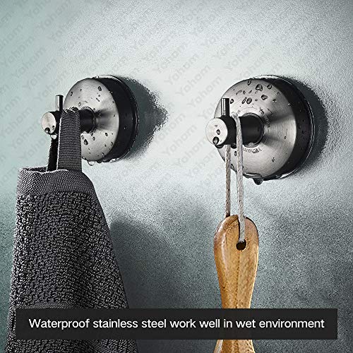 YOHOM Vacuum Suction Cup Towel Hooks Bathroom Stainless Steel Sucker Shower Hook Kitchen Tea Towel Holder Heavy Duty Wall Suction Hook Coat Hanger for Robe Loofah Glass Window No Drill 4PCS - Image 4