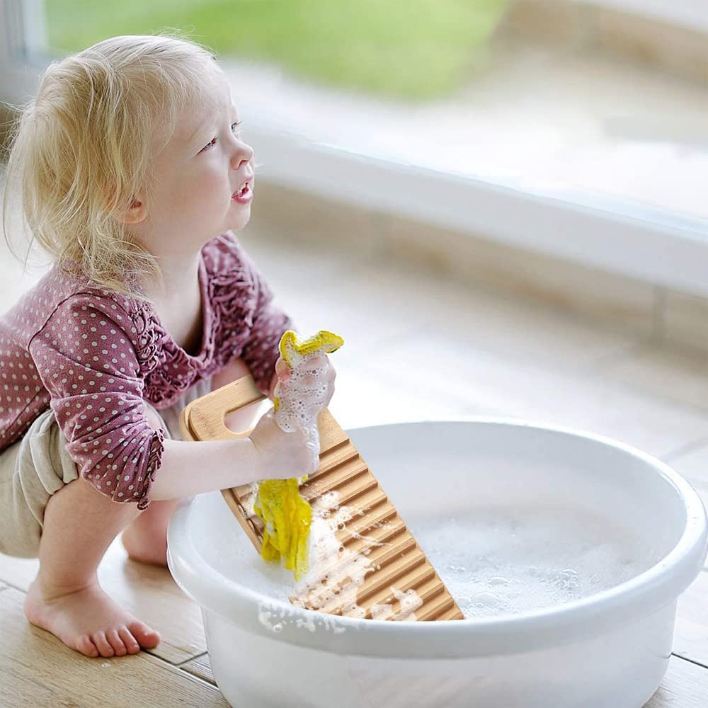 Planche À Laver en Bois, 1 Pièce Planche À Laver Linge Manuel Conseil, Anti- Slip Blanchisserie De Nettoyage Conseil, Convient pour Nettoyer les Vêtements des Enfants