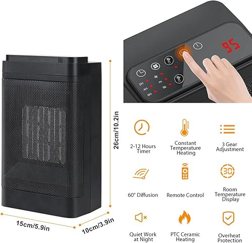 Miniatura 4 de Calentador eléctrico Smart Space, termostato/detección de temperatura/temporizador ajustable, calentamiento rápido, calentador de ventilador