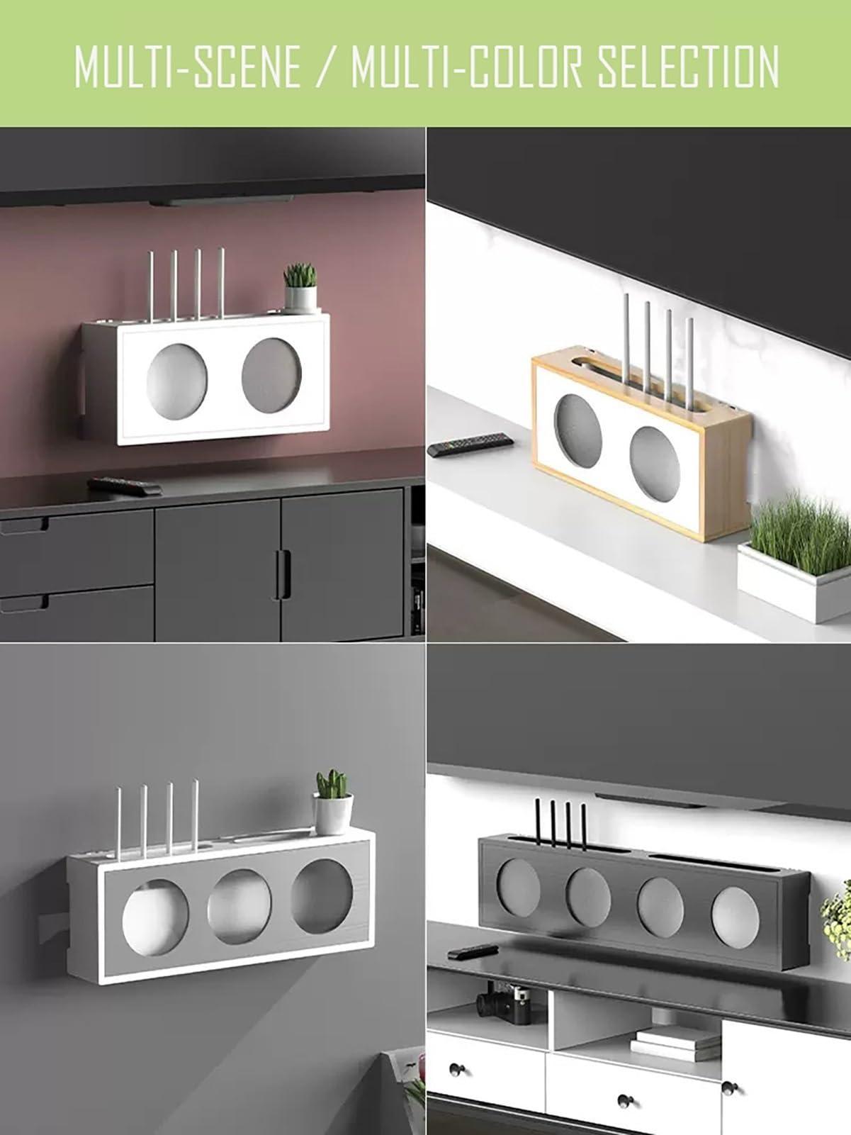 Generico Scatola portaoggetti in Legno per Router WiFi - Supporto Organizer da Parete con sportello in Acrilico Satinato per Console multimediale, Dvd, decoder, Telecomando - Elegante Decorazione BIA