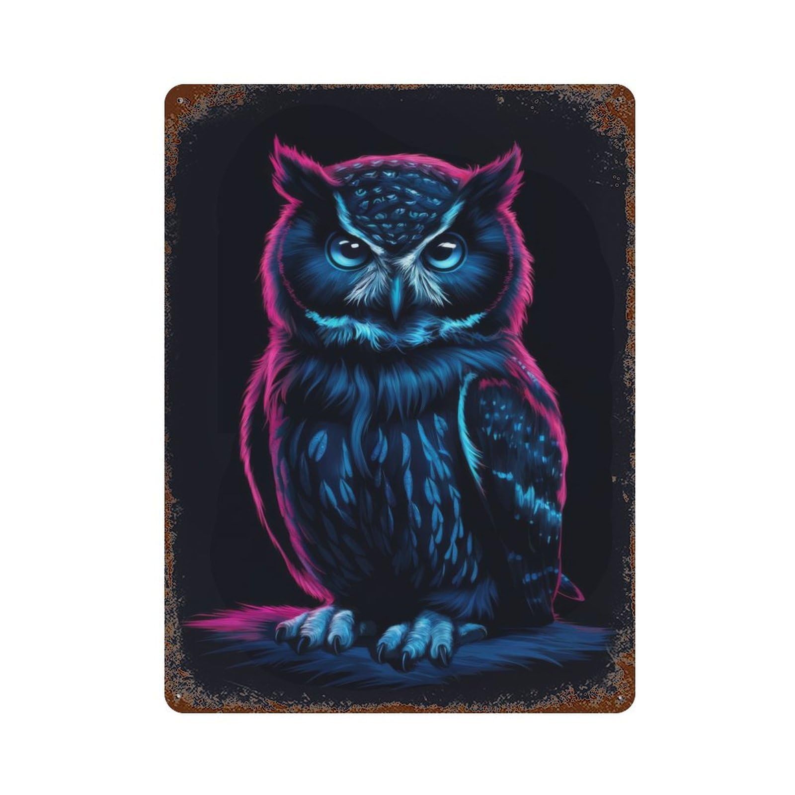 Owl Animal Rusty Metal Tin Sign 15.7"x11.8", Ideal for Patio, Garden Room And Bar Decor