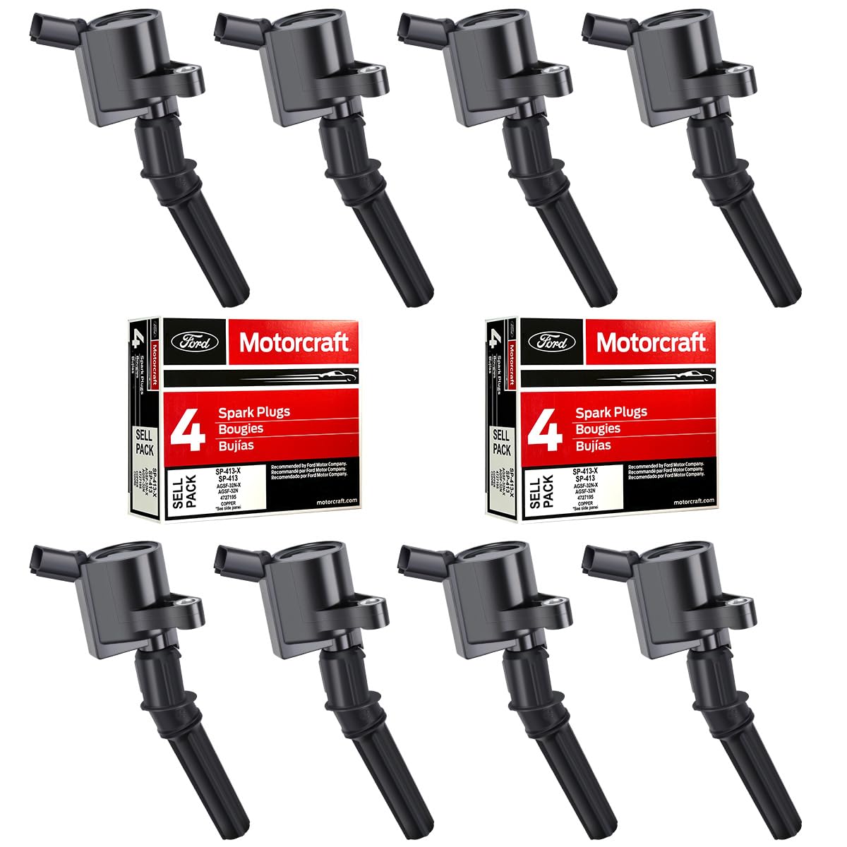 Photo 1 of **ONLY SPARK PLUGS**MAS Ignition Coils DG508 and Motorcraft OEM Spark Plugs SP413 Compatible with Ford F-150 Mustang V8 4.6L pack of 8