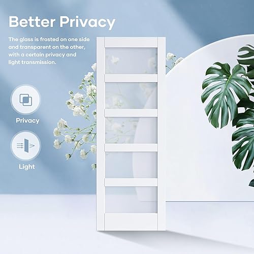 Miniatura 3 de ROYMELO Losa de puerta corrediza de cristal de 30 x 84 pulgadas y kit de accesorios de 5.5 pies incluidos, panel de madera MDF cubierto con