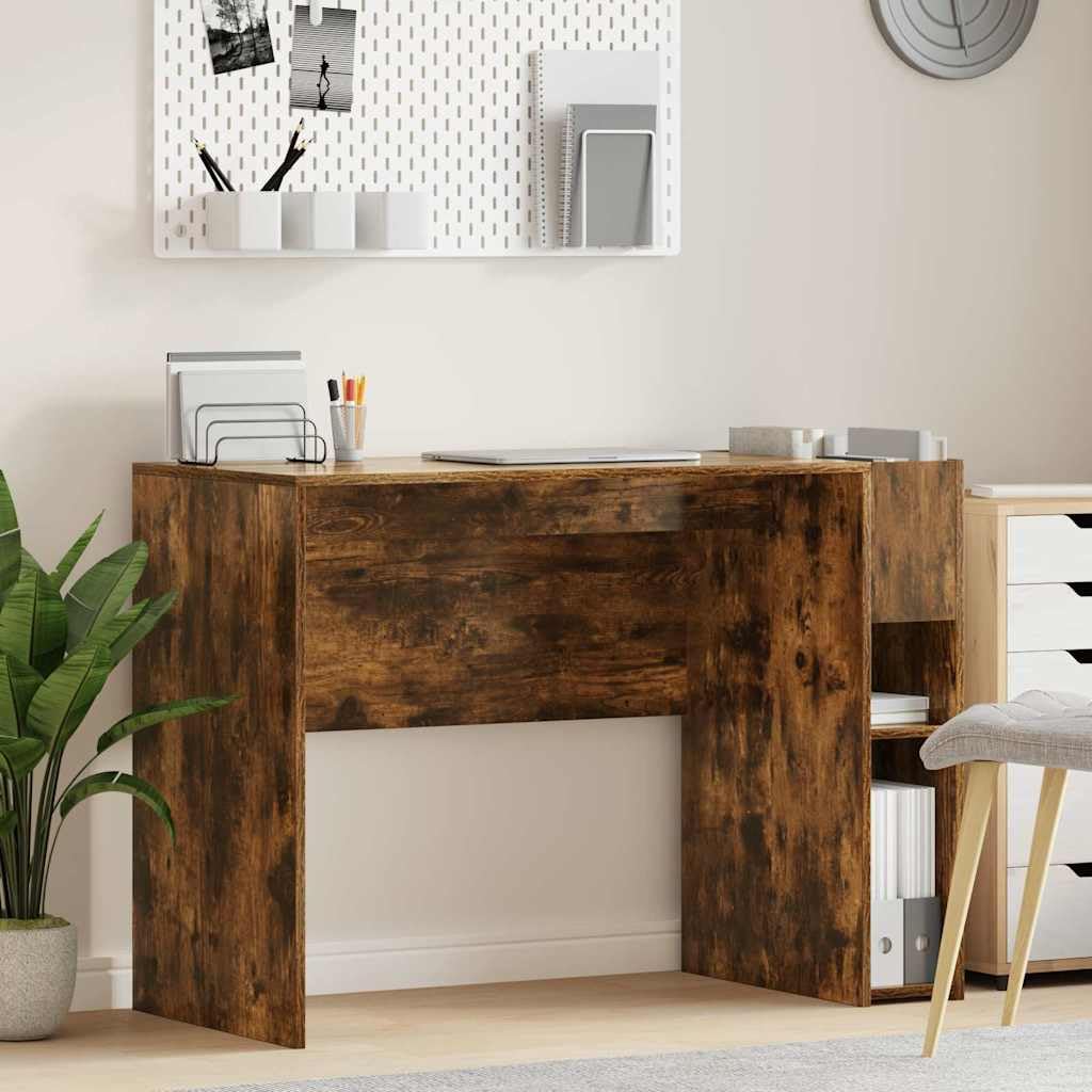 Bureau en chêne fumé 109x50x78 cm avec rangements intégrés pour ordinateur