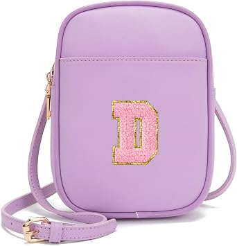 Viverte Toddler Purse Initial Crossbody Bags for Girls 3 Pockets PU Leather Cross Body Bag Crossbody Purse Handbag Personalized Preppy Teen Girl Gifts Trendy Stuff Lavender D