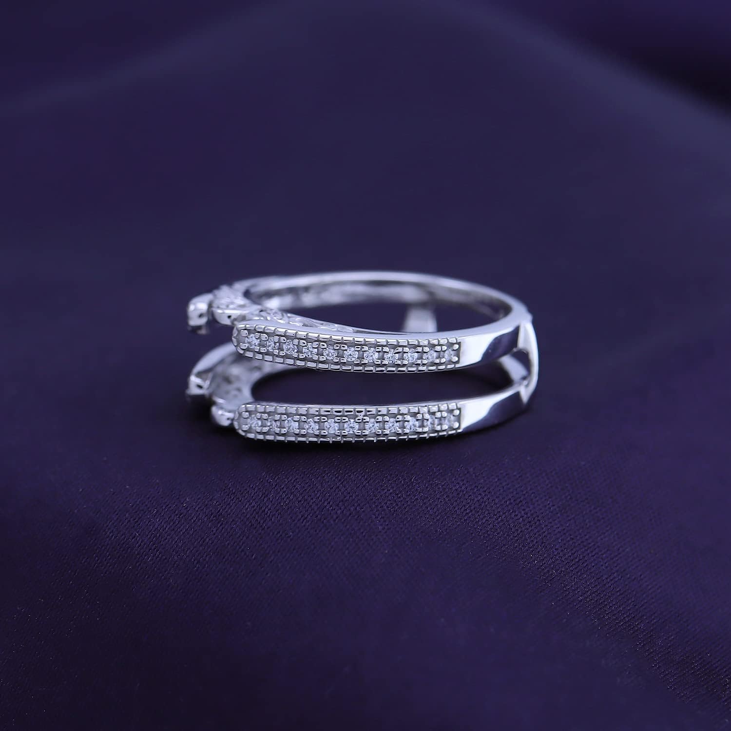 AFFY 1/3 ct. t.w Round Cut White Cubic Zirconia Millgrain Cathedral Enhancer Guard Ring In 14K Gold Over Sterling Silver Jewelry Gift For Her - Image 3