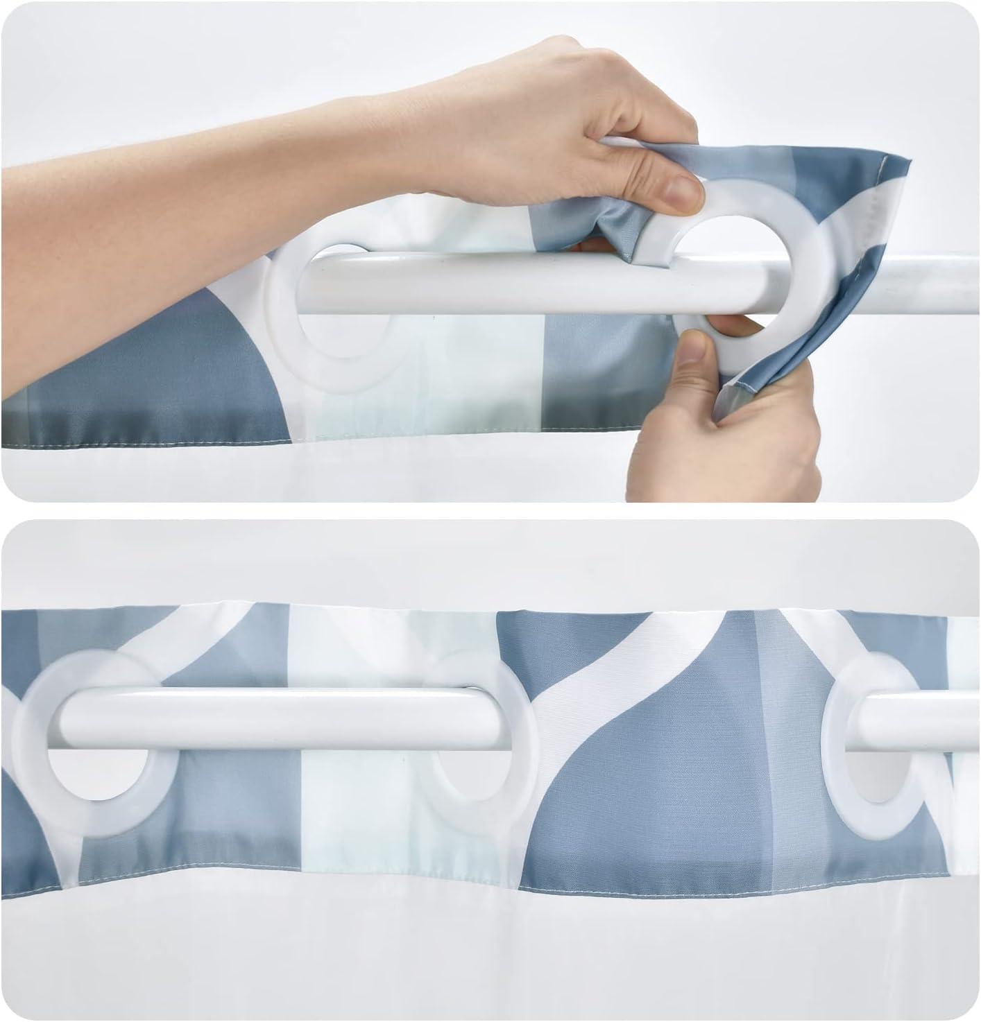 Yiatn No Hook Dark Blue Double Shower Curtain with Snap in Fabric Liner Set - Hotel Style with See Through Mesh Top Window, Modern Geometric Waterdrop Design,Waterproof and Washable, 71x74 INCH