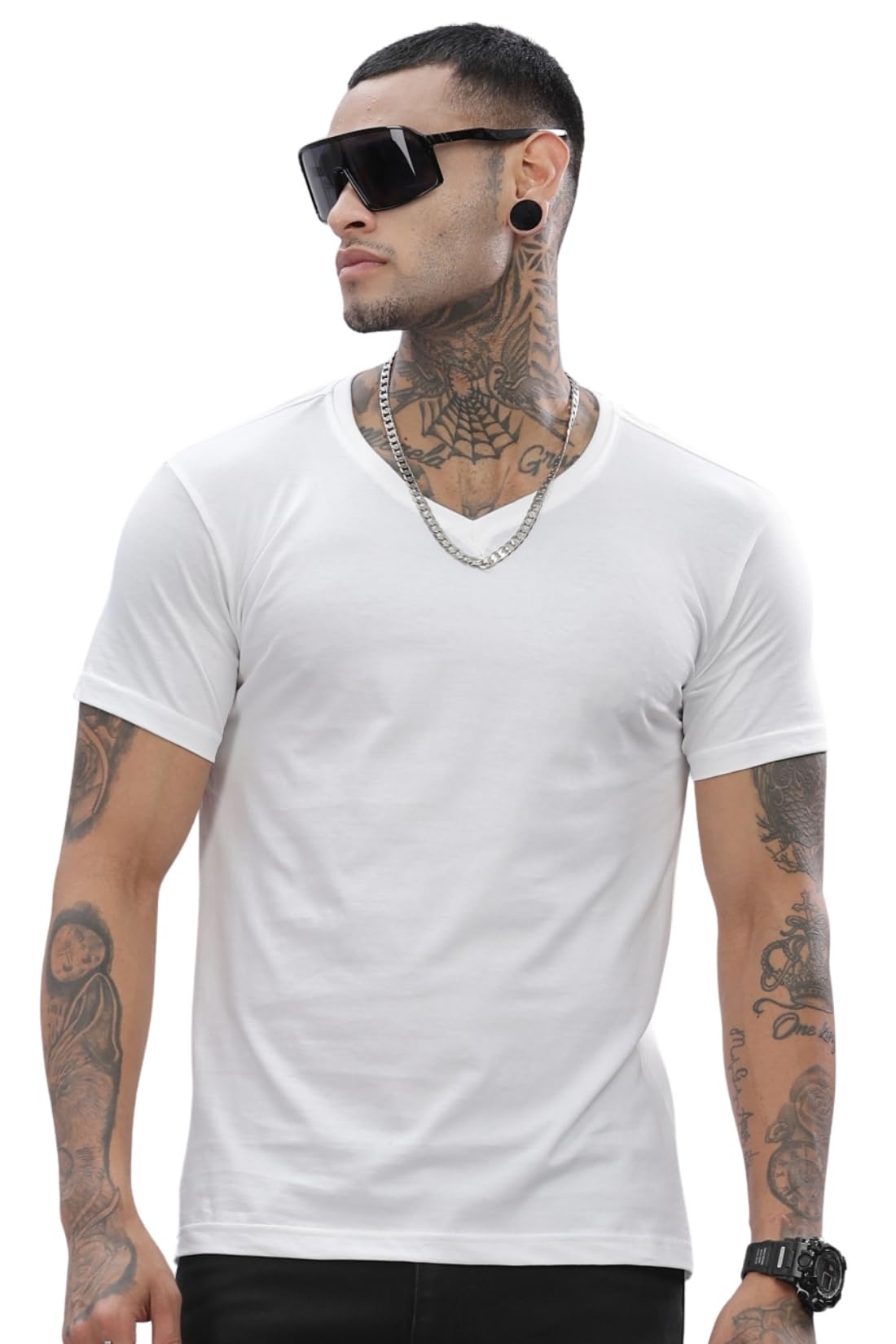 adro Men 100% Cotton Regular Fit V-Neck T Shirt, Ideal for Casual Wear, Workouts and Loungewear, Adding A Stylish Touch.-picture-22