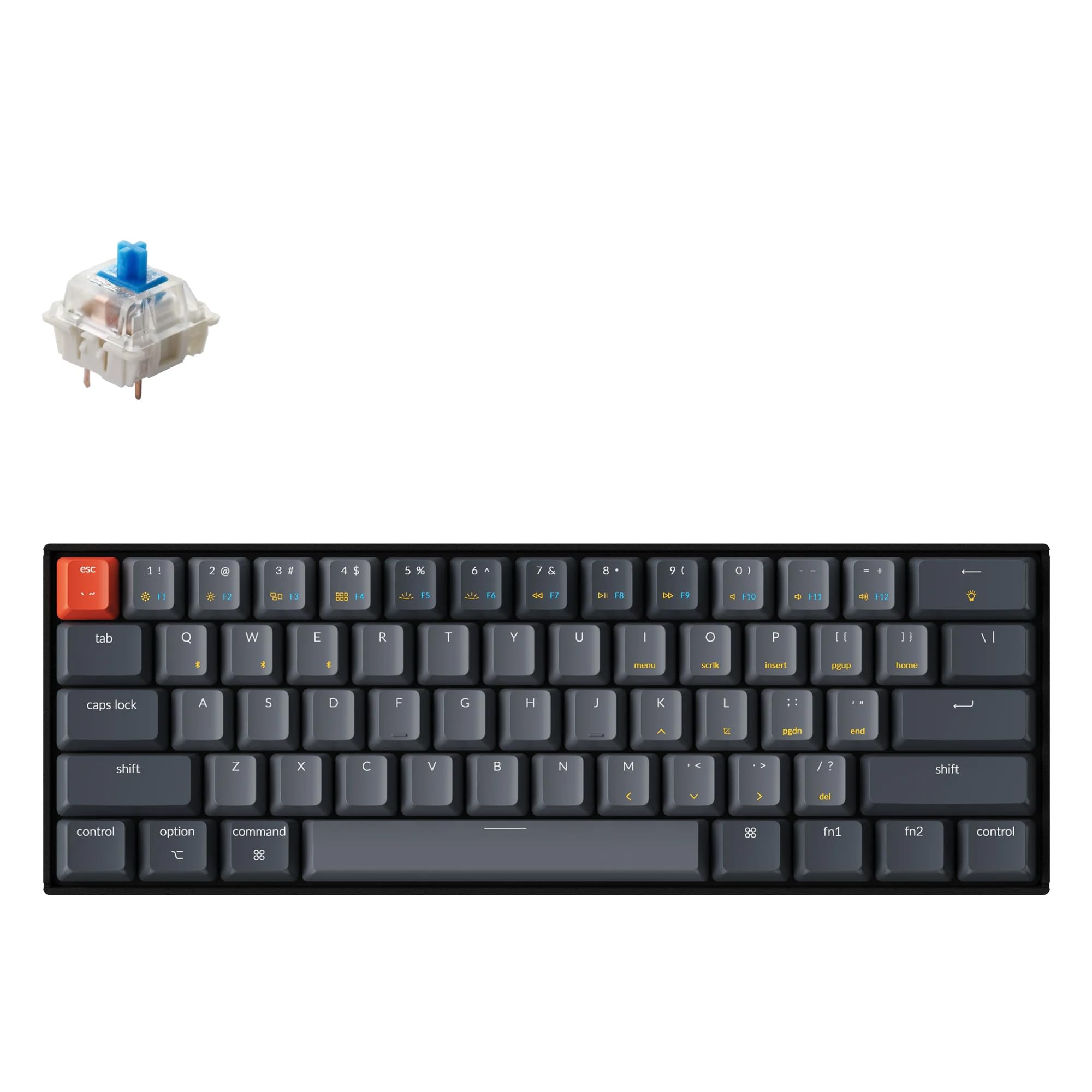 Keychron K12 60% Layout Hot-Swappable Bluetooth Wireless/USB Wired Mechanical Keyboard with Gateron G Pro Blue Switch RGB Backlit, Compact 61-Key Computer Gaming Keyboard Compatible with Mac Windows Hot-swap Gateron G Pro Blue Switch