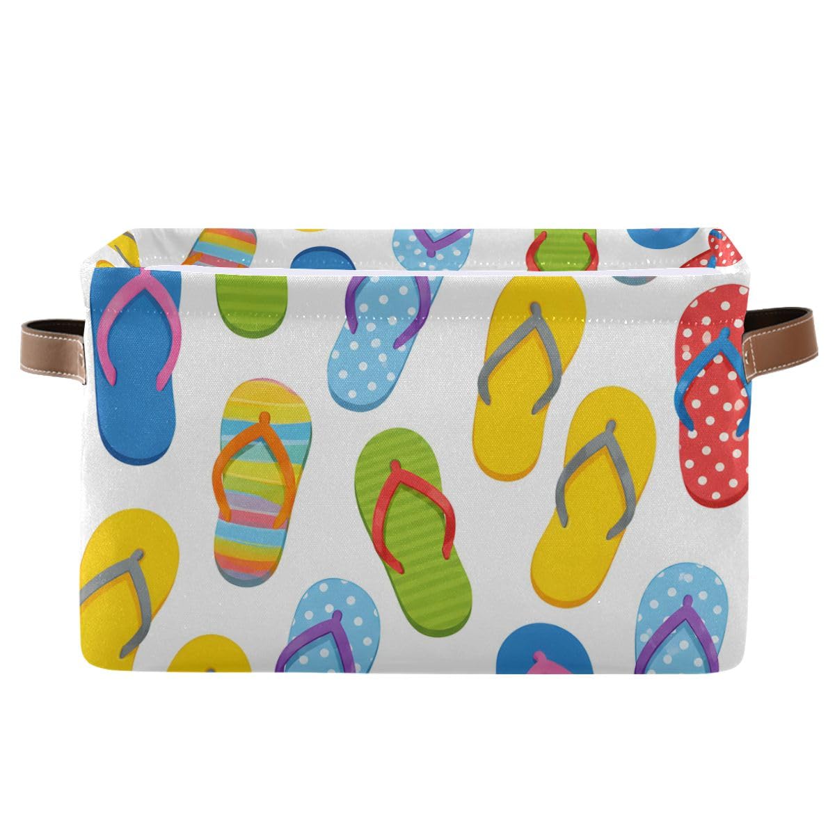 susiyo Large Foldable Storage Bin Summer Flip-Flops Fabric Storage Baskets Collapsible Decorative Baskets Organizing Basket Bin with PU Handles for