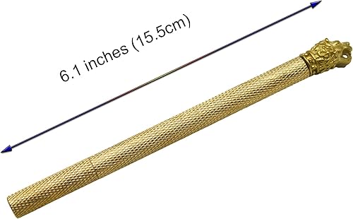Miniatura 2 de Bolígrafo de latón macizo con cabeza de león pesado, bolígrafo de metal de latón vintage, bolígrafo de firma dorada con 12 recambios para accesorios