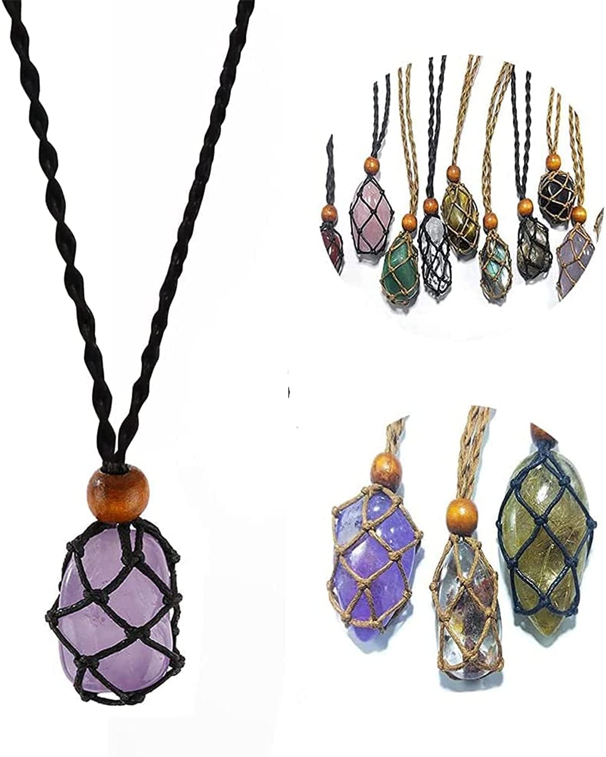 Necklace Cord Empty Stone Holder, Necklace Cord for Crystals, Quartz Raw Stone Necklace Cord, Adjustable Pendant Necklace Cage Cord Necklace Stone Holder for Crystals DIY Jewelry Bracelet Necklace