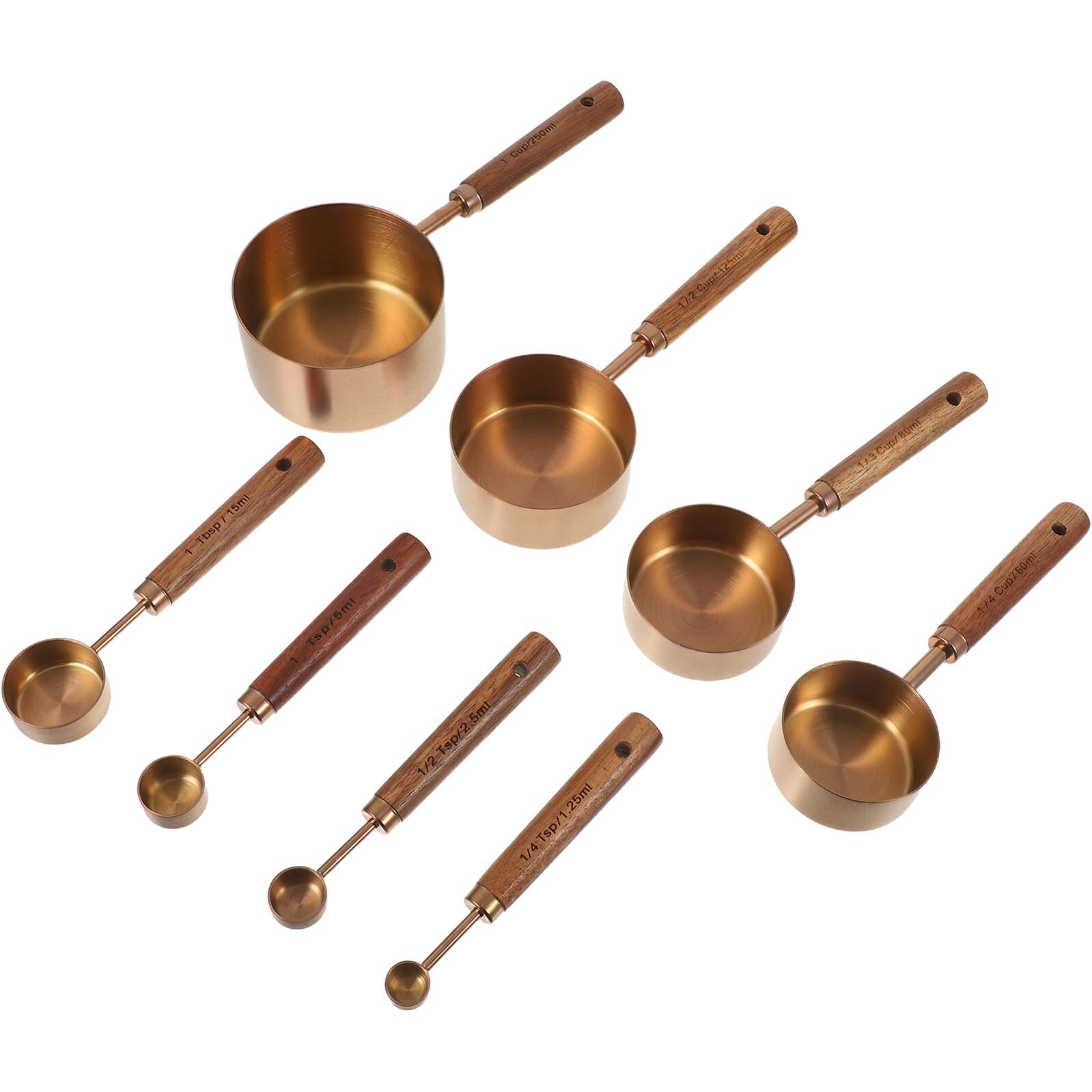 Cuillère Doseuse Cuisine 8 Pièces en Acier Inoxydable et Bois