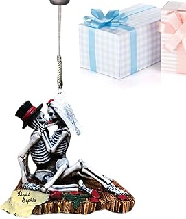 自動車内装スカル装飾, 車の装飾装飾ハート型スカルハンガー, ゴシックスイングペンダントバックミラーチャームハロウィン車ミラー装飾研究用 echesa