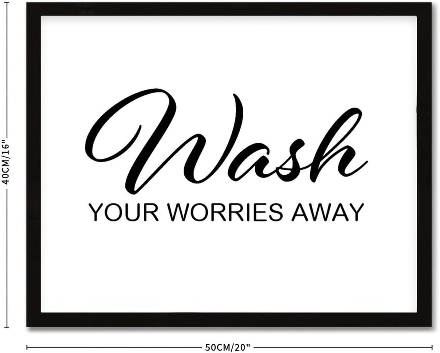 Alioyoit Country Style 16x20in Wood Sign with Motivational Quote Wash Your Worries Away Hang Black Frame Wooden Plaque for Shelf Farmhouse Garden Yard Porch Cottage Wall Decor