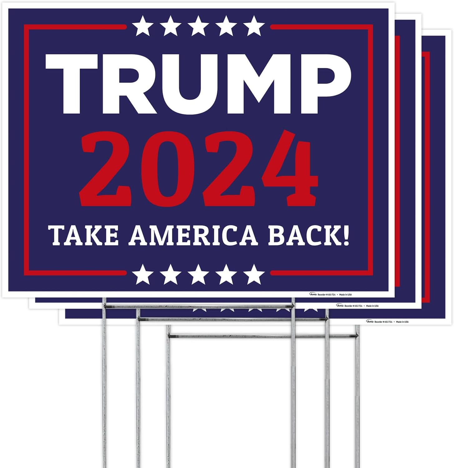 Trump Signs For Yard, Trump Pence Keep America Great 2024 Sign, (3 Pack) 18X24 Inches Double Sided With Metal H Stake Waterproof, 2024 Political Campaign Rally Yard Sign, Trump Signs For Yard, By Armo