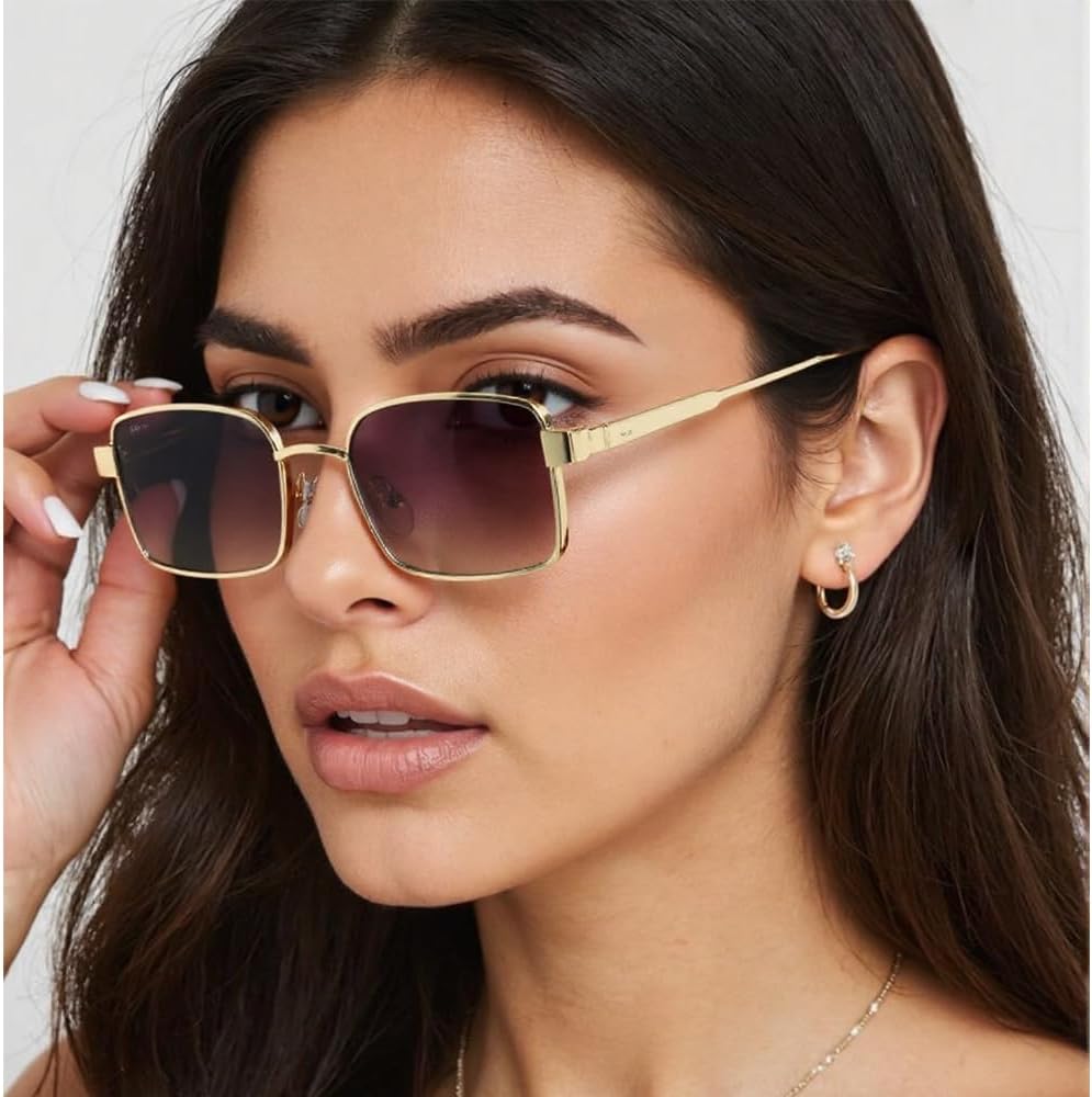 YAMEIZE Retro Small Gold Rectangle Sunglasses Women Men Narrow Square Metallic Sunglasses Vintage 90s Metal Frame - Image 7