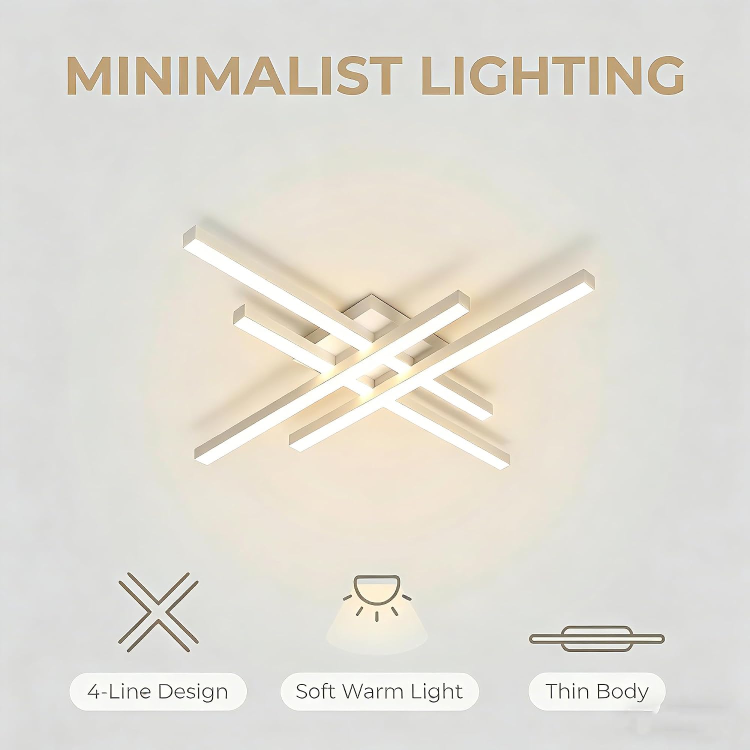 24 Inch LED Flush Mount Ceiling Light, 3000K Warm White Modern Linear Ceiling Lamp, Matte Iron Frame Low Profile Lighting Fixture for Bedroom,Living Room,Kitchen,Hallway