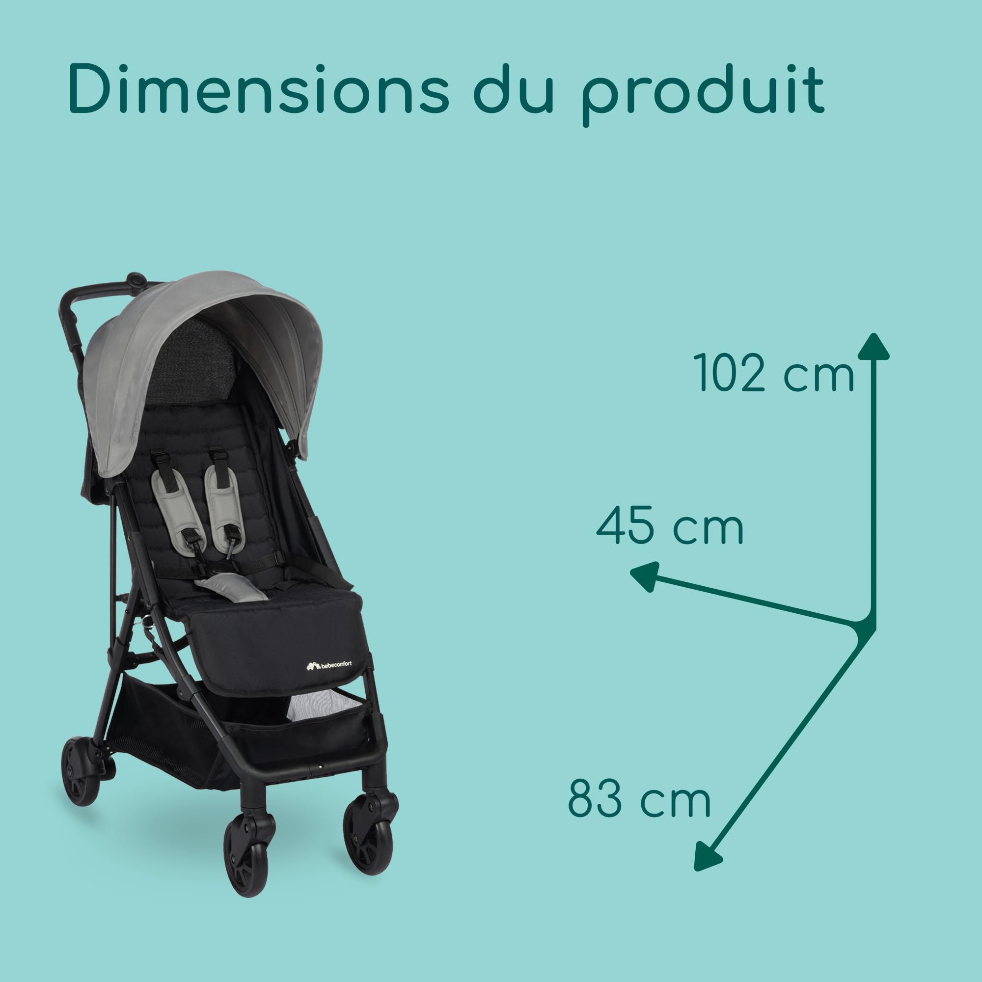 Bebeconfort Teeny 3D, poussette canne ultra compacte, poussette légère, de la naissance jusqu'à environ 4 ans, jusqu'à 22 kg, Tinted Grey