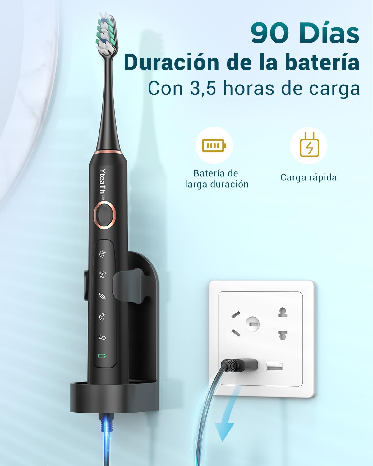 Cepillo de Dientes Eléctrico Sónico para Adultos - Cepillo Electrico Sónico con 8 Cabezales y Estuche de Viaje, 5 Modos, IPX7 Impermeable, Cepillo Dientes Electrico de Viaje Recargable, Negro — view 4