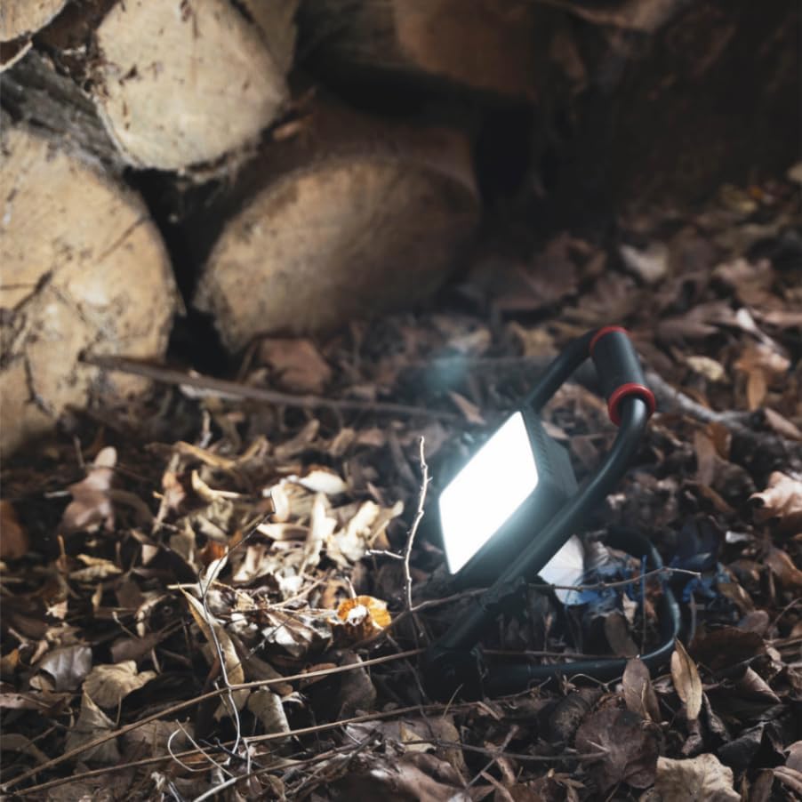 Xanlite PR10WR LED Floodlight illuminated in an outdoor setting, demonstrating its light output.