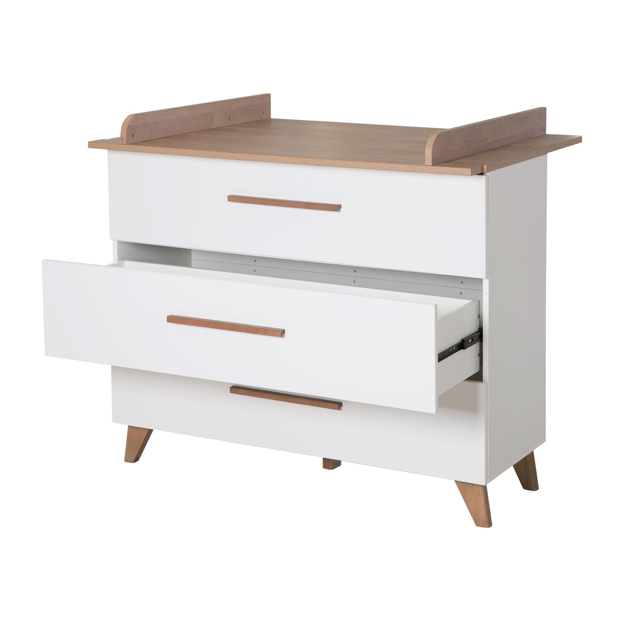 roba Set per cameretta bambini 3 pezzi Lettino 70x140 cm convertibile fasciatoio 3 cassetti armadio bambini Maniglie piedi legno massello Bianco rovere scuro