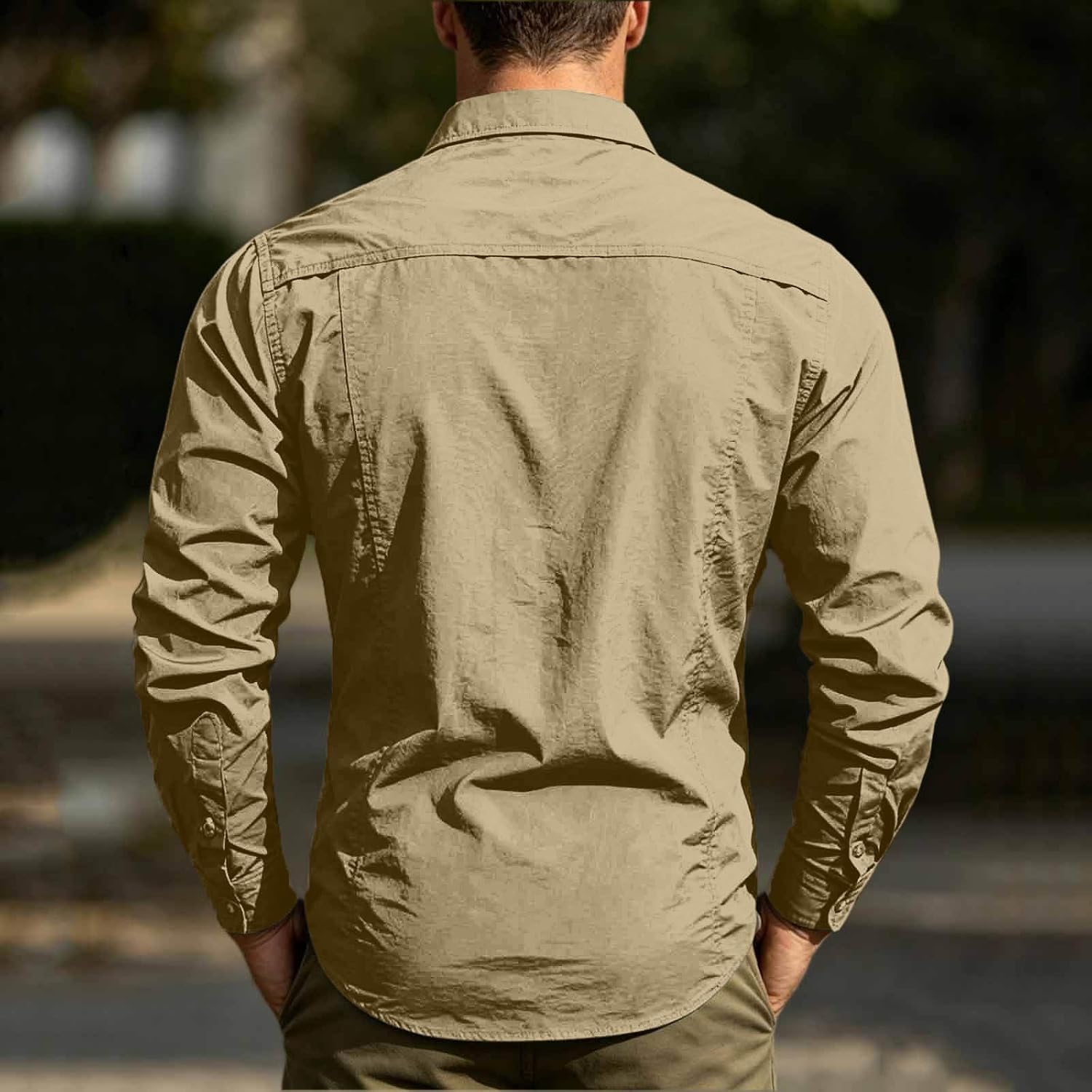 Men's Tactical Shirts Long Sleeve Collared Button Down Cargo Shirt