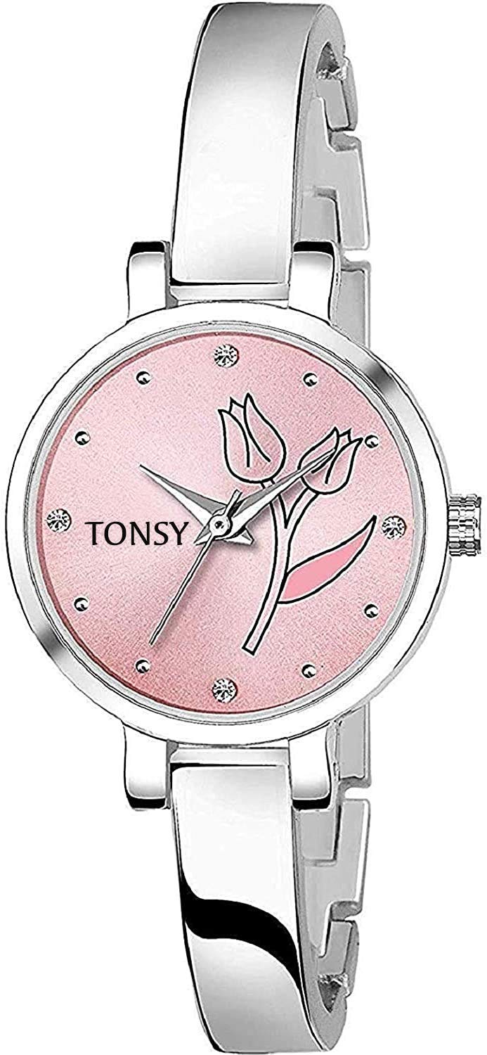 TONSY Analogue Girls & Womens Pink Watch (Pink Flower Dial Silver Colored Strap) (B08MD9KP33) Amazon Price History, Amazon Price Tracker