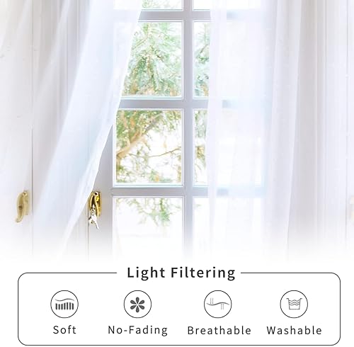 Miniatura 7 de Yancorp Paquete de 2 cortinas traslúcidas de 84 pulgadas de largo, cortinas semitransparentes para ventana, dormitorio, sala de estar (52 pulgadas