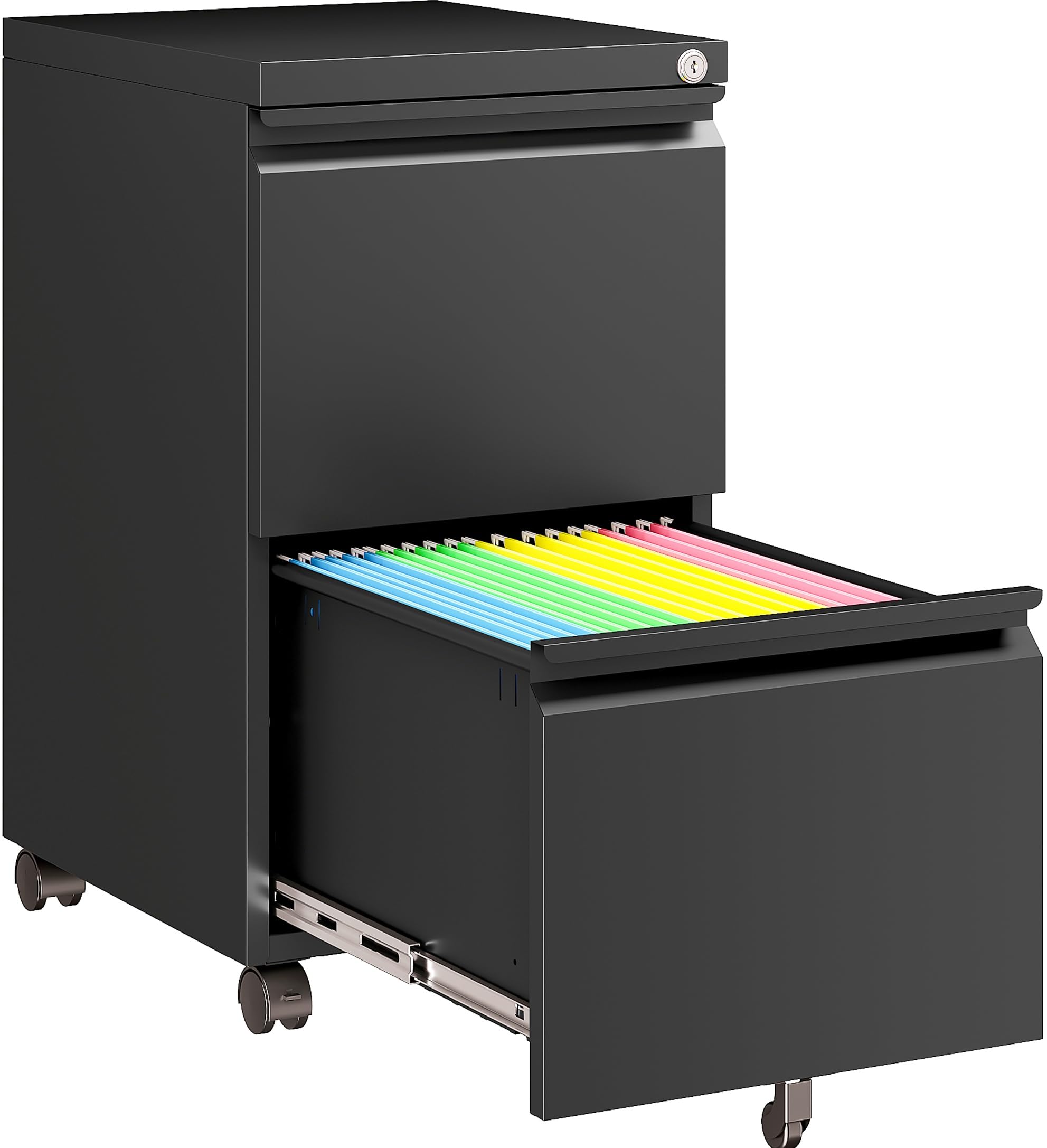 SISESOL Assembled 2 Drawer File Cabinet on Wheels,Metal Filing Cabinet with Lock,Black Rolling File Cabinets,Under Desk Office Cabinets for Home Office,Fit A4/Letter/Legal,Pre-Assembled Except Caster