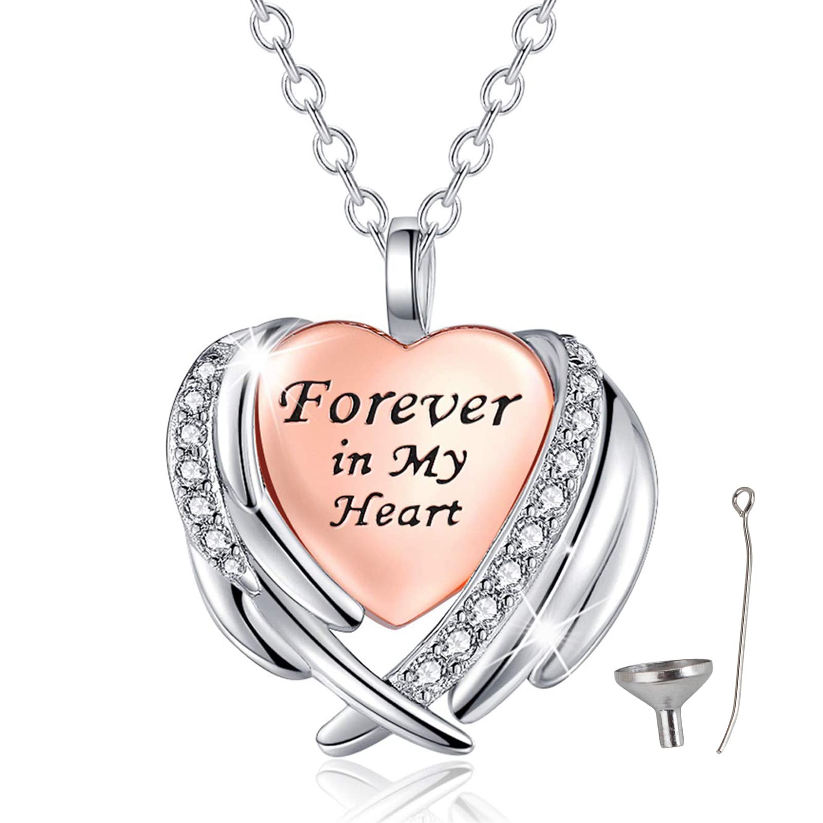 HEQU Cremation Jewelry for Ashes, Forever in My Heart Urn Pendant Necklace, Ash Perfume Holder with Filling Tool, Heart Urn Necklace, One size