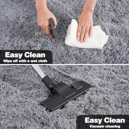 KING DARE 6x9 Area Rugs for Living Room, Grey Fluffy Rug for Bedroom and Nursery, Non-Slip Fuzzy Shaggy Carpet for Kids, Boys, Girls Room Dorm Home Decor Aesthetic