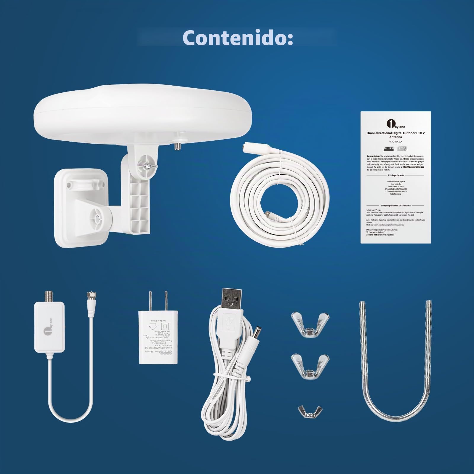 1byone - Antena de TV para exteriores de 360°, recepción omnidireccional de largo alcance de 100 millas para mejorar VHF y UHF 4K Ready HDTV Antena con estabilidad añadida para uso en