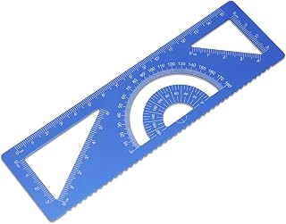 4-in-1 Geometry Set, Metal Math Ruler Kit- Aluminium Protractor, 2 Precision Triangles, Straight Edge Rule - Multifunctional Drafting& Measuring Small Ruler for Kids School - 6 inch, Black