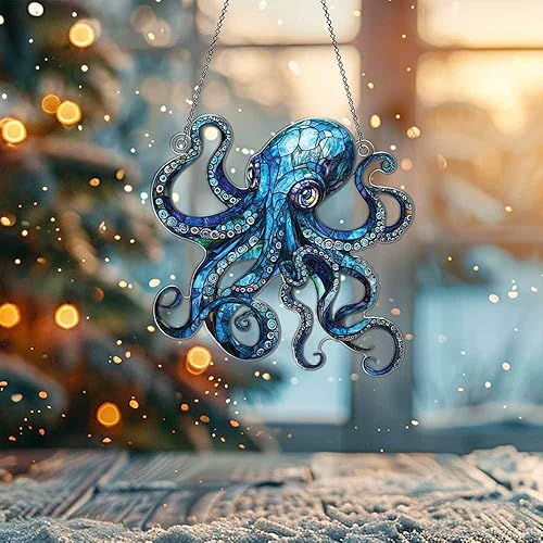 Miniatura 4 de Adornos de pulpo azul para colgar en la ventana, regalos de pulpo azul para mujeres y hombres, decoración de Navidad para el hogar, cocina,