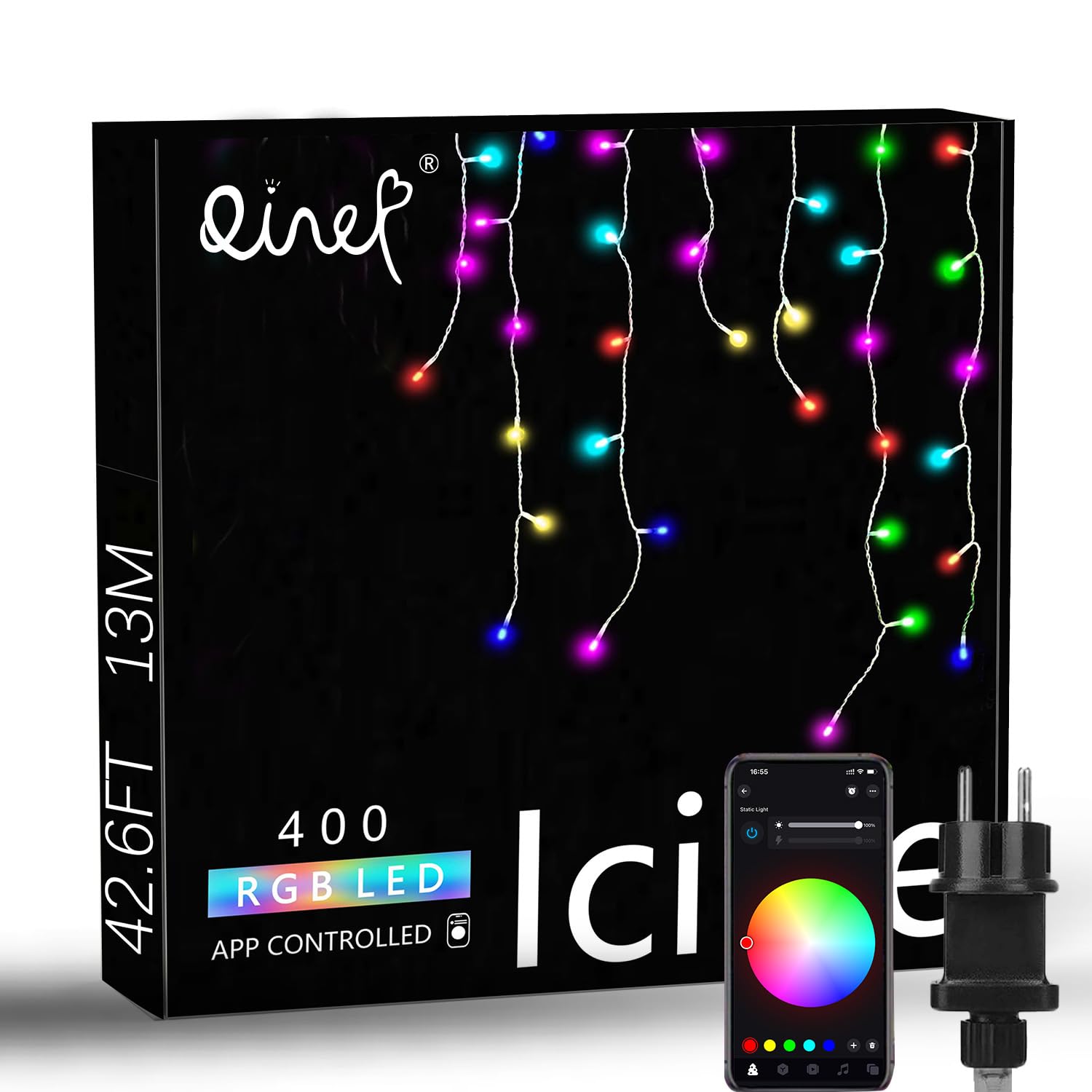 QINER Icicle Lights Rideau, 13M Guirlande Lumineuse Intelligentes, 400 LEDs deco d'intérieur et d'extérieur,16 millions de couleurs 40 modes pour mariage, Parti, Festive, cour, décoration de patio.