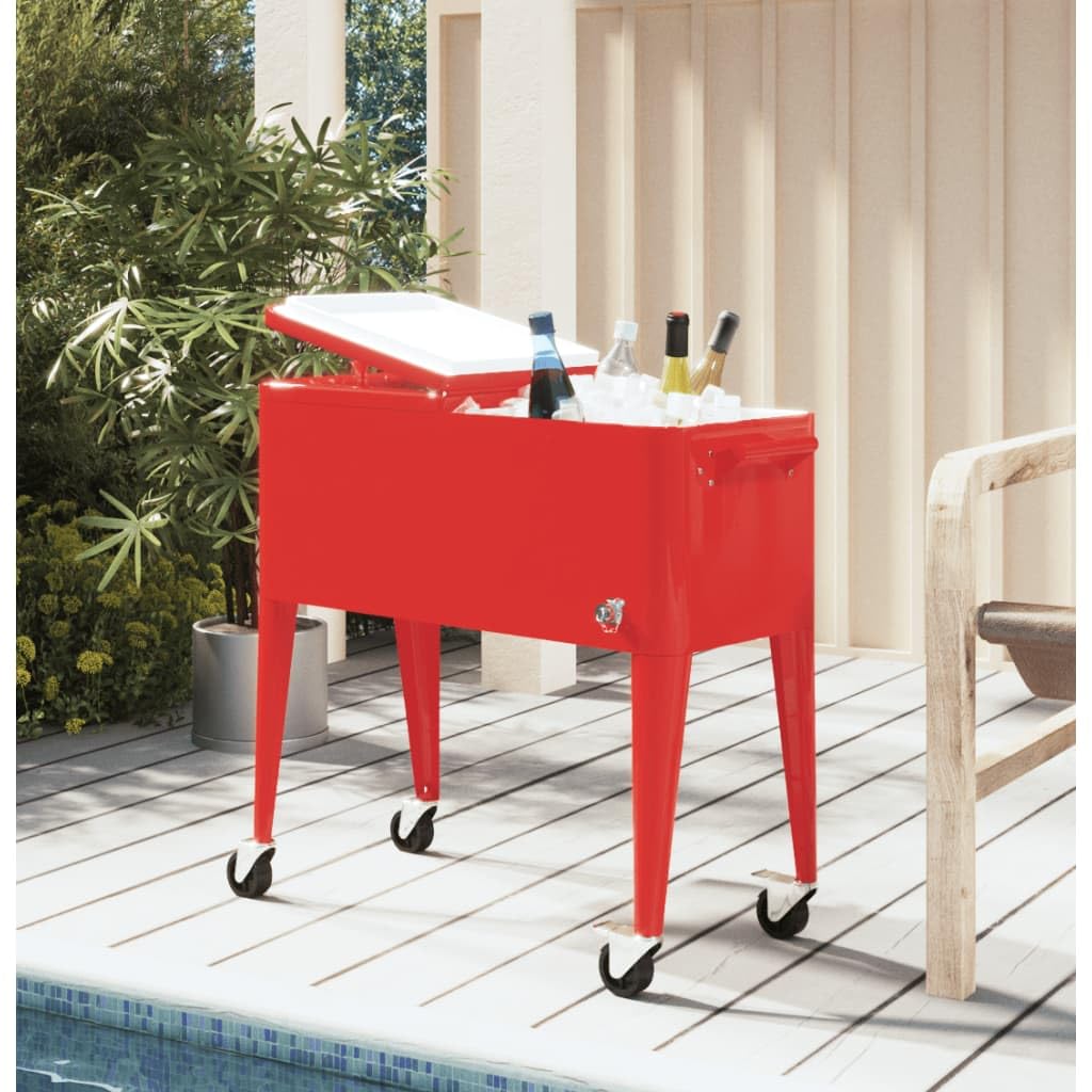 Carro refrigerador con ruedas rojo 92 x 43 x 89 cm, capacidad de 80 cuartos para fiestas en el jardín y barbacoas, enfriador de bebidas aislado con 4 ruedas y diseño práctico