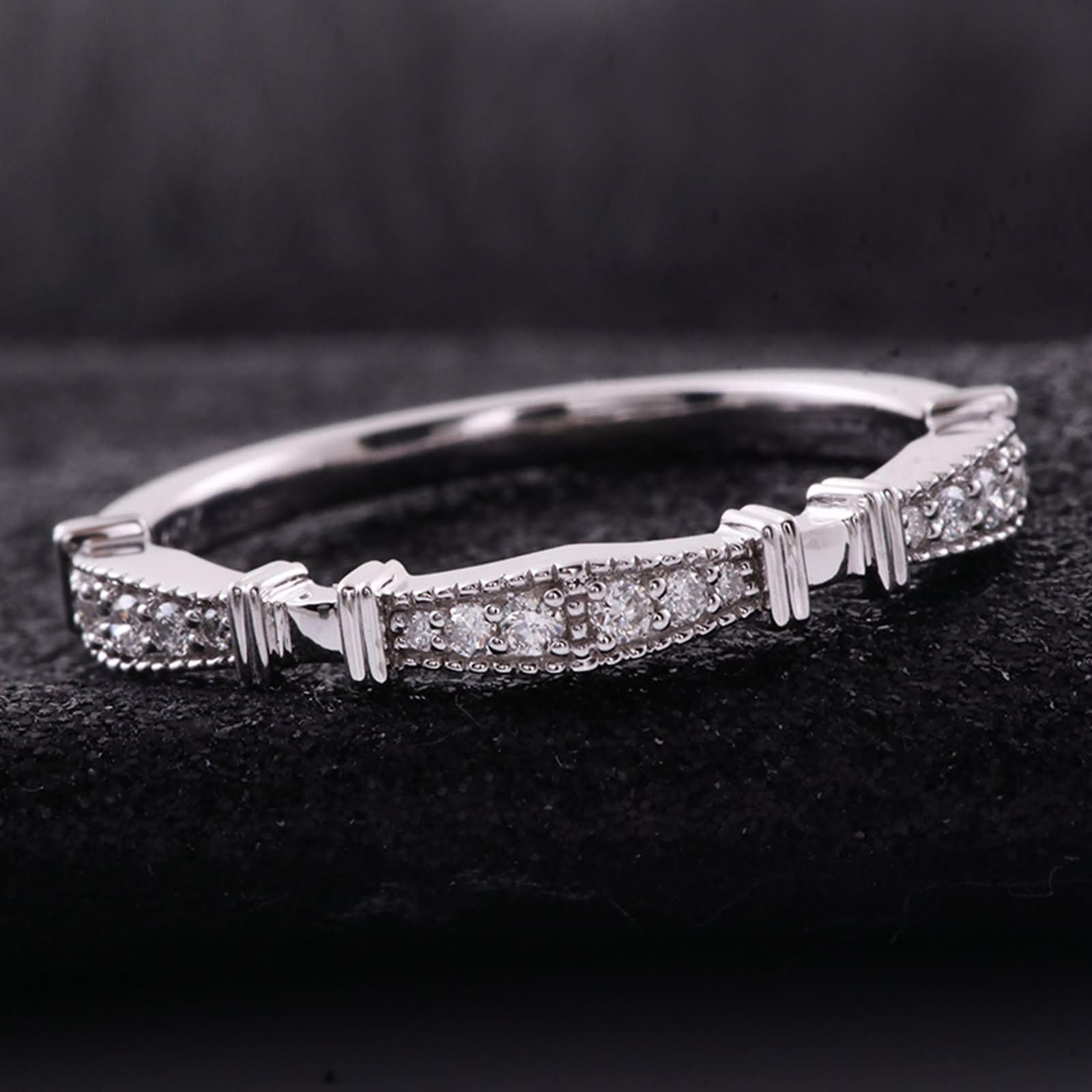 Anillos de mejor amiga, anillos de novia redondos con moissanita de oro blanco de 9 quilates para mujer