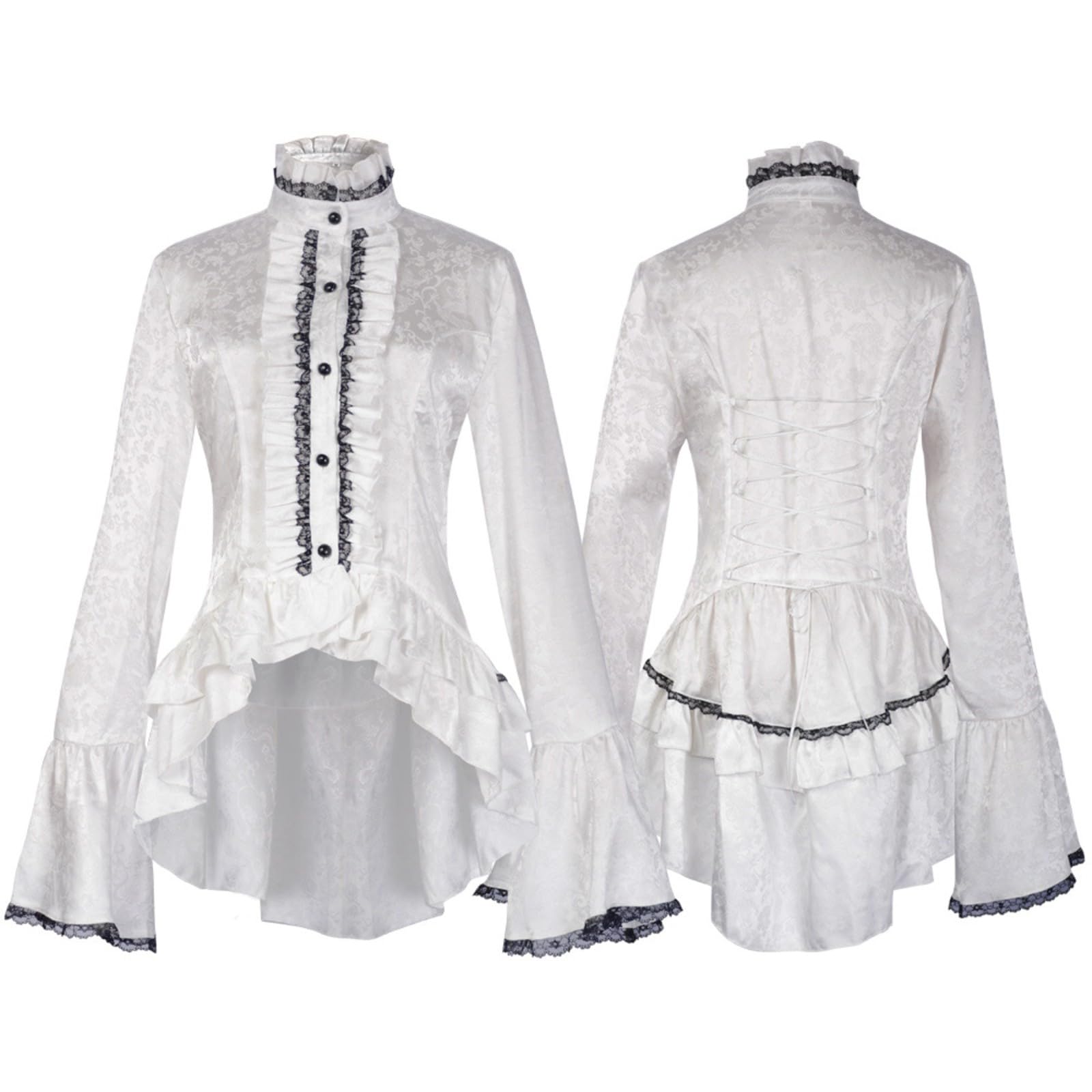 Blusa victoriana de manga larga para mujer, camisa gótica renacentista, vintage, top de encaje con botones, disfraz de fiesta, steampunk, volantes, camisa elegante, esmoquin, blusas irregulares