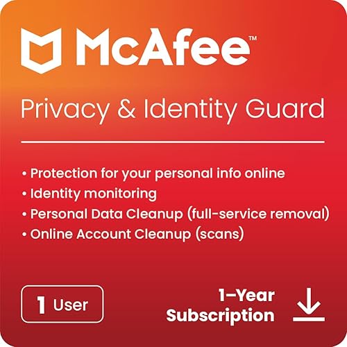 McAfee Privacy & Identity Guard | Online Protection Software Includes Identity Monitoring, Personal Data Cleanup, Online Account Cleanup | 1 User | 1 Year Subscription | Online Code