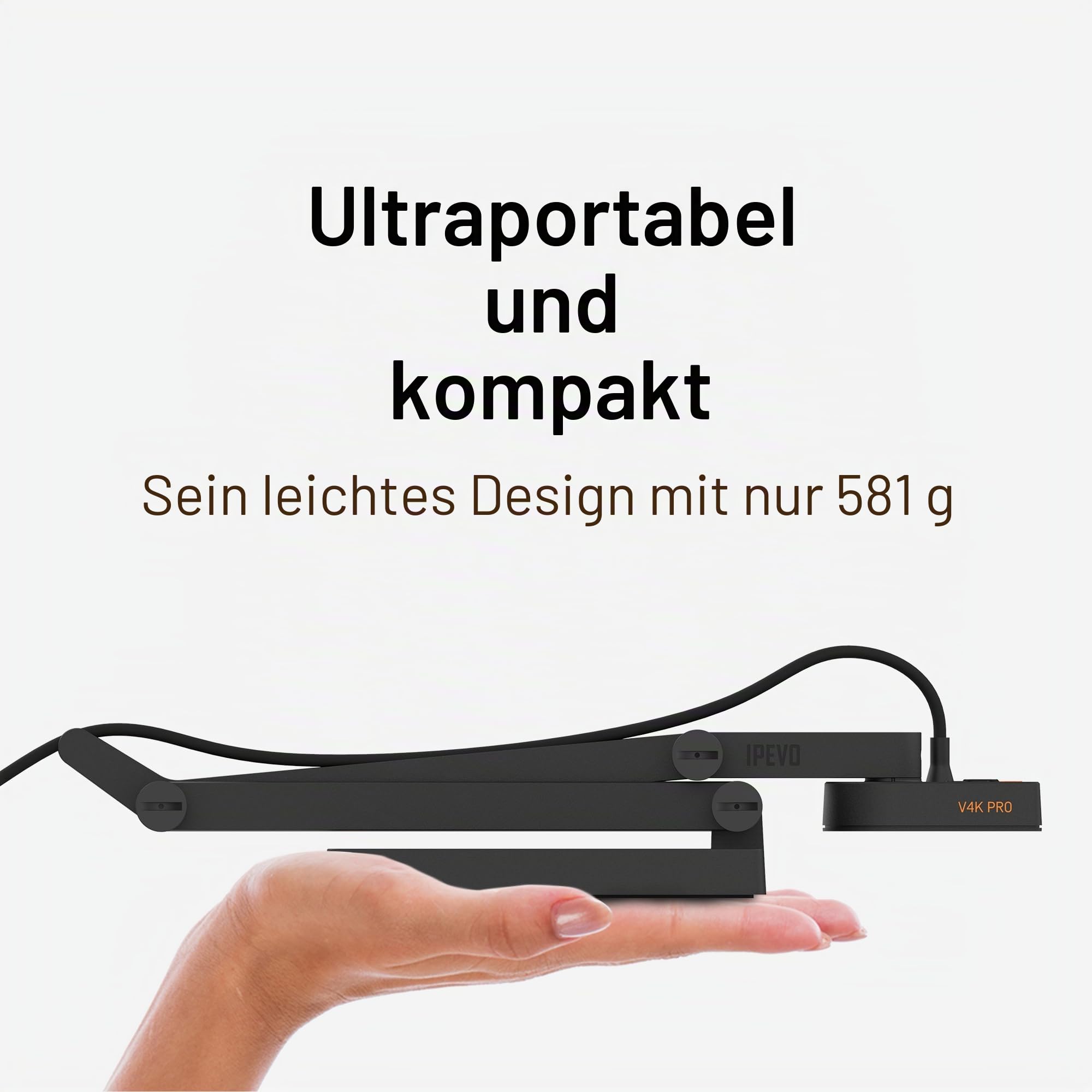 Ipevo V4K PRO 120 4K USB-Dokumentenkamera, 120-Grad-FOV-Objektiv, Sony CMOS-Sensor, schneller Autofokus, AI-Rauschunterdrückung, Webcam, USB-Plug-and-Play, Videokonferenzen, Streaming, Arbeit von zu