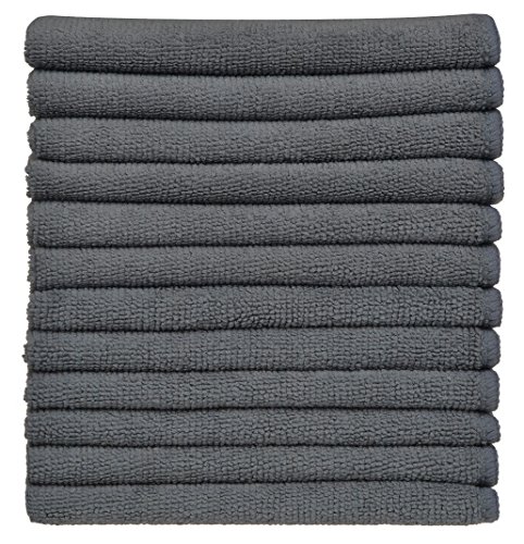 Simplife Wholesale Absorbent Microfiber Cleaning Cloths Microfiber Dish Cloths Kitchen Towels Cloths Washcloths Lens Cloths (12 Pack 12Inchx12Inch Gray)