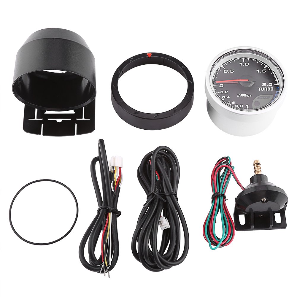 Aramox Indicatore di Livello Turbo Boost, LED Universale 60mm Indicatore di Livello Turbo Calotta Nera per Auto 0-200 Kpa