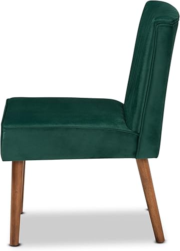 Miniatura 5 de Baxton Studio Alvis Mid-Century - Silla de comedor de madera tapizada en terciopelo verde esmeralda y acabado marrón nogal