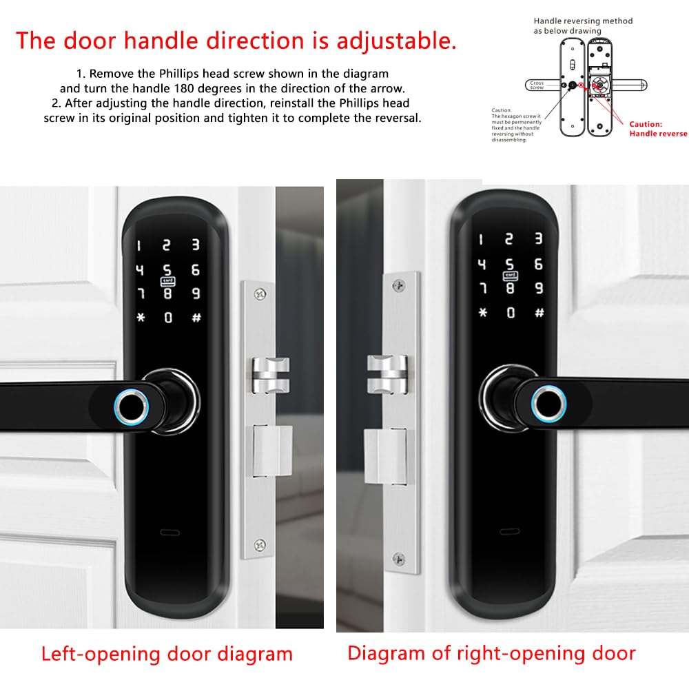 TUYA Serrure de porte intelligente avec poignée : authentification biométrique, mot de passe numérique, entrée sans clé à empreintes digitales, serrure à mortaise électronique Bluetooth