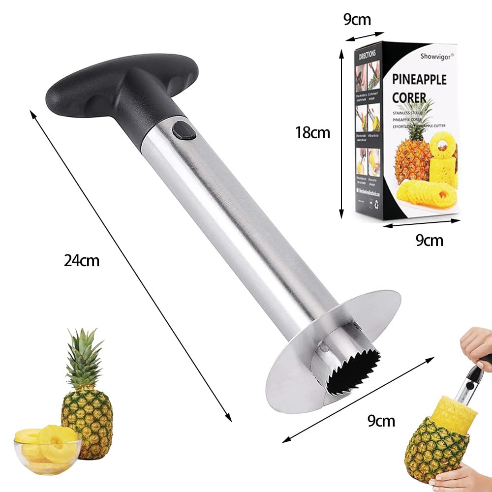 Coupe Ananas Découpe Ananas Éplucheur Acier Inoxydable pour Anneaux de Fruits Noir